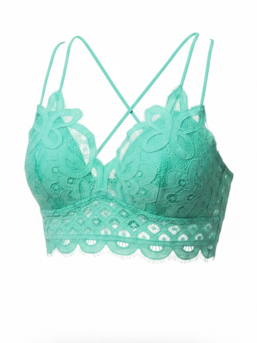 Plus -  Zenana Crochet Floral Lace Bralette - Mint Green NWOT